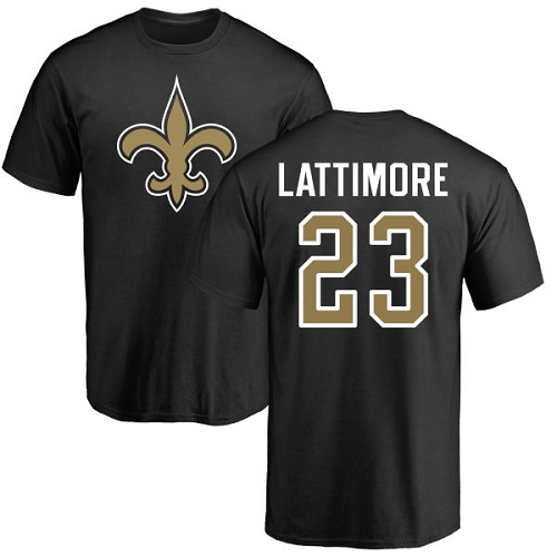 Men New Orleans Saints Black Marshon Lattimore Name and Number Logo NFL Football #23 T Shirt->nfl t-shirts->Sports Accessory